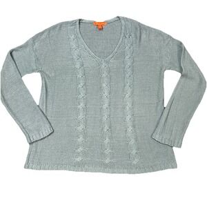 Joe Fresh Cable Knit Sweater Women's Large Mint Green Fisherman Pull Over Winter